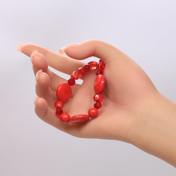 3 Piece Set Necklace Bracelet Earrings Red Howlite Crystals Red Glass Beads - Picture 5 of 10